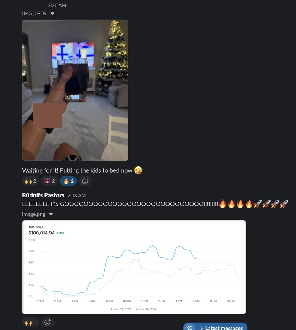 $100,014 on Black Friday — +76% — Client Slack · midnight